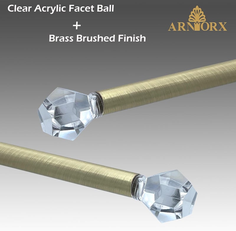 ARNORX 3/8" Sash Curtain Rods with Clear Crystal Ball Finials, 16 to 28 Inch Adjustable, for French Door & Sidelights, Brass Brushed, 2 Pack - Image 3
